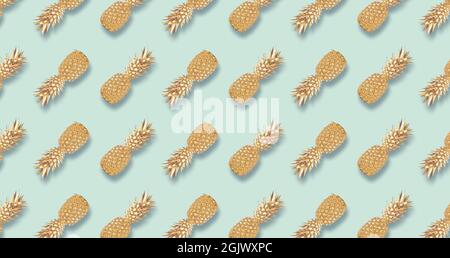 Seamless summer gold pineapple on striped background. Seamless pattern Stock Photo