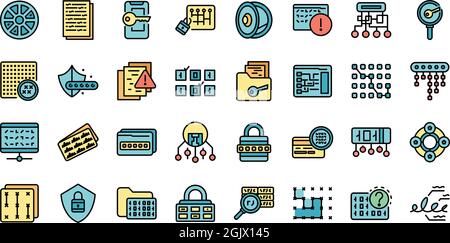 Cipher icons set. Outline set of cipher vector icons thin line color flat isolated on white Stock Vector