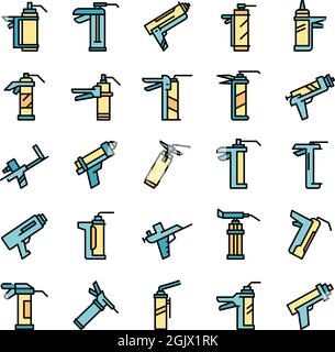 Silicone caulk gun icons set. Outline set of silicone caulk gun vector icons thin line color flat isolated on white Stock Vector