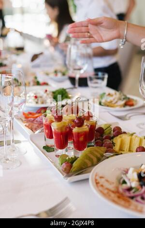 Various Snacks on banquet table Stock Photo
