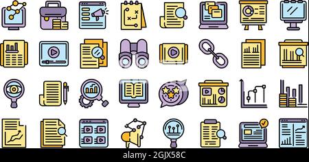 Market studies icons set. Outline set of market studies vector icons thin line color flat isolated on white Stock Vector