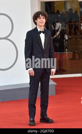 Venice, Italy. 11th Sep, 2021. VENICE, ITALY - SEPTEMBER 11: Filippo Scotti attends the closing ceremony red carpet during the 78th Venice International Film Festival on September 11, 2021 in Venice, Italy. Credit: dpa/Alamy Live News Stock Photo