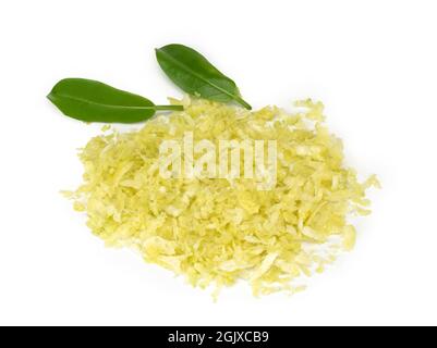 lemon zest isoalted on white, top view Stock Photo