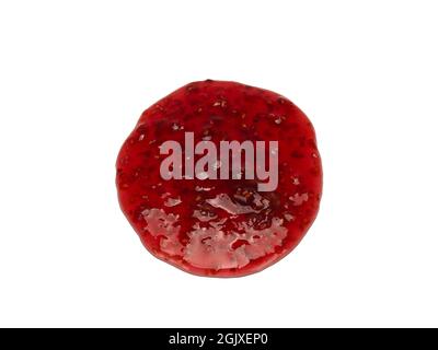 Round spot of raspberry jam isolated on white background from top view Stock Photo