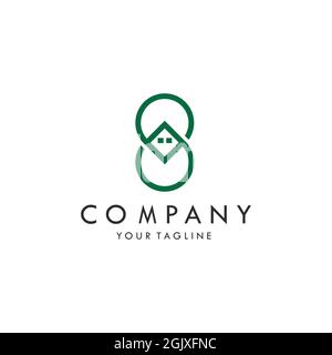 abstract home number 8 logo icon flat vector concept graphic simple stylish design Stock Vector