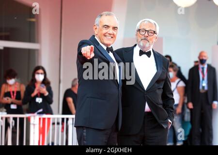 Venice, Italy. 11th Sep, 2021. La Biennale Di Venezia President Roberto Cicutto and Director of the festival Alberto Barbera attend the closing ceremony red carpet during the 78th Venice International Film Festival on September 11, 2021 in Venice, Italy. Credit: Annalisa Flori/Media Punch/Alamy Live News Stock Photo