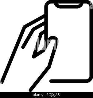 Holding android phone icon outline vector. Hand mobile. Cell screen Stock Vector