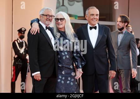 Venice, Italy. 11th Sep, 2021. La Biennale Di Venezia President Roberto Cicutto, director Jane Campion and Director of the festival Alberto Barbera attend the closing ceremony red carpet during the 78th Venice International Film Festival on September 11, 2021 in Venice, Italy. Credit: Annalisa Flori/Media Punch/Alamy Live News Stock Photo