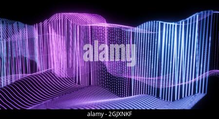 Abstract background with wireframe mesh surface and patterns in purple and blue Stock Photo