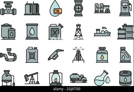 Kerosene icons set. Outline set of kerosene vector icons thin line color flat isolated on white Stock Vector