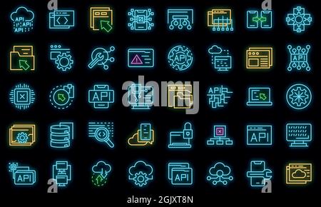 API icons set. Outline set of API vector icons neon color on black Stock Vector