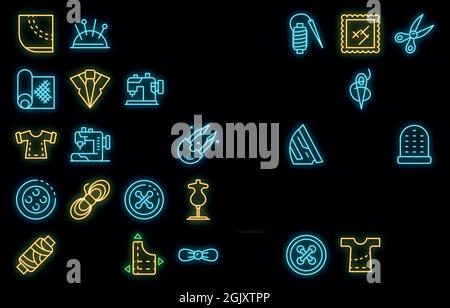 Haberdashery icons set. Outline set of haberdashery vector icons neon color on black Stock Vector
