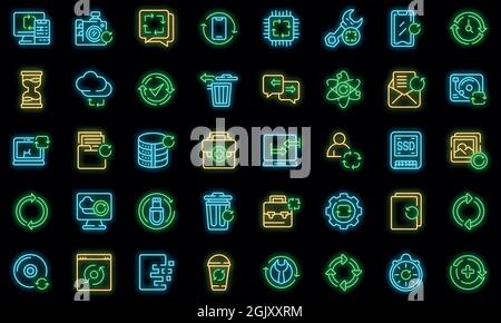 Regeneration icons set. Outline set of regeneration vector icons neon color on black Stock Vector