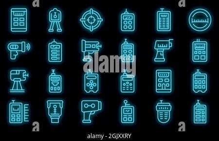 Laser meter icons set. Outline set of laser meter vector icons neon ...