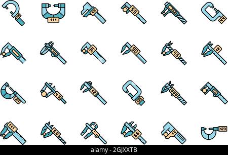 Digital micrometer icons set. Outline set of digital micrometer vector icons thin line color flat isolated on white Stock Vector
