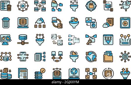 Content filter icons set. Outline set of content filter vector icons thin line color flat isolated on white Stock Vector