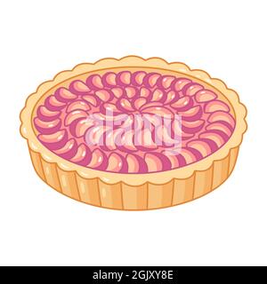 Cartoon plum or peach pie drawing. Simple hand drawn sweet tart. Isolated vector clip art illustration. Stock Vector