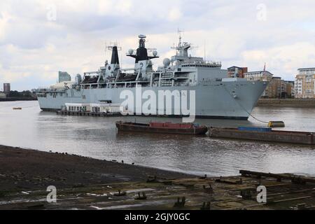HMS Albion, Royal Navy Amphibious Transport Dock, Greenwich, London, UK, 12 September 2021, Photo by Richard Goldschmidt Stock Photo