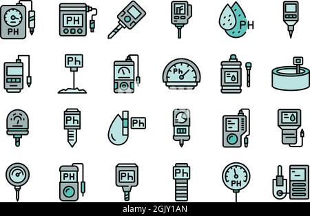 Ph meter icons set. Outline set of ph meter vector icons thin line color flat isolated on white Stock Vector