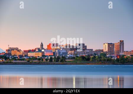 Portland, Maine, USA downtown skyline from Back Cove at twilight. Stock Photo