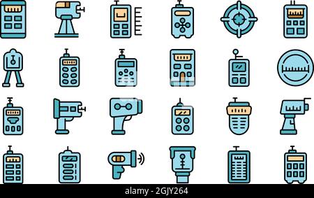 Laser meter icons set. Outline set of laser meter vector icons neon ...