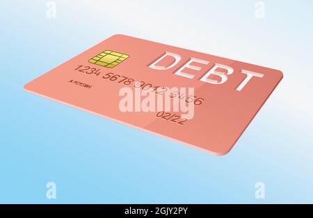 illusration of credit card with the word debt Stock Photo