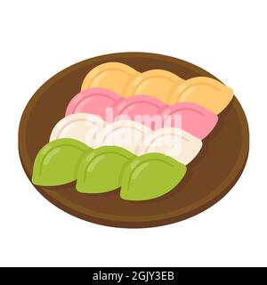 Songpyeon, traditional Korean food, half-moon shaped rice cakes with sweet filling. Flat cartoon design, vector illustration. Stock Vector