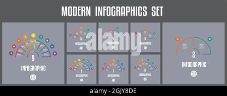 Modern set of infographics. Colored elements for infographics on a dark background. Infographic Templates Stock Vector