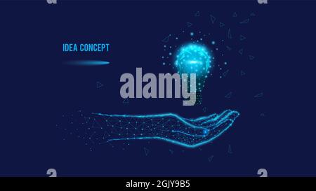 Concept idea. Lamp in the palm of a hand. Polygonal illustration. Stock Vector