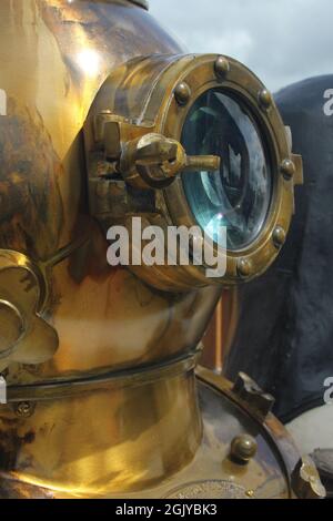 Brass Diving Helmet side profile Stock Photo