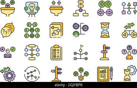 Ambiguity icons set outline vector. Data analysis. Confused business strategy Stock Vector