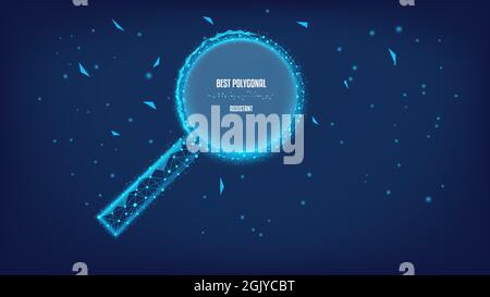 Polygonal magnifier on dark blue sky Stock Vector