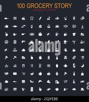 grocery, food and kitchen big collection of vector symbols for icons and UI Stock Vector