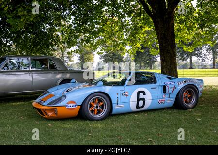 GT40 (HON 797D) Le Mans Coupe in the iconic Gulf Oil livery on display at Blenheim Palace motor show held in Oxfordshire on Sunday 5th September 2021 Stock Photo