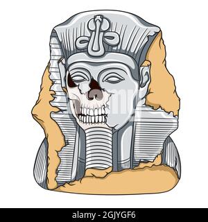 Ancient pharaoh statue of a skull. Color vector illustration on a white background. Stock Vector