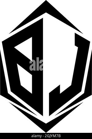 Initial BJ logo design, Initial BJ logo design with Shield style, Logo business branding. Stock Vector
