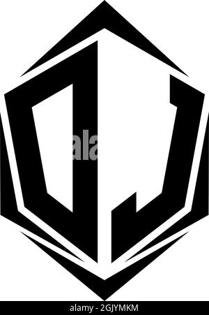 Initial DJ logo design, Initial DJ logo design with Shield style, Logo business branding. Stock Vector