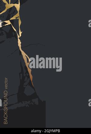 Universal vertical banner template with artificial marble lines. The texture of black marble with gold. Vector Stock Vector