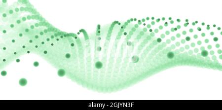 Abstract background with many green dots or particles as waves, visualization of conceptual or scientific wave design against white background Stock Photo