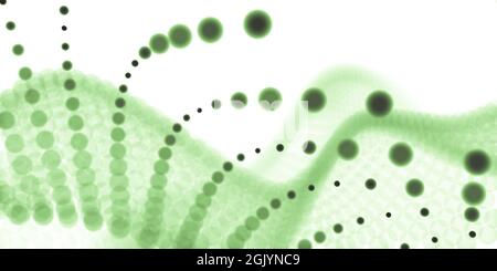 Abstract background with many green dots or particles as waves, visualization of conceptual or scientific wave design against white background Stock Photo