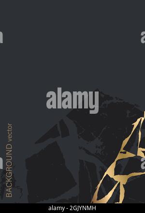 Universal vertical banner template with artificial marble lines. The texture of black marble with gold. Vector Stock Vector