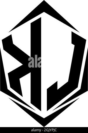 Initial KJ logo design with Shield style, Logo business branding. Stock Vector