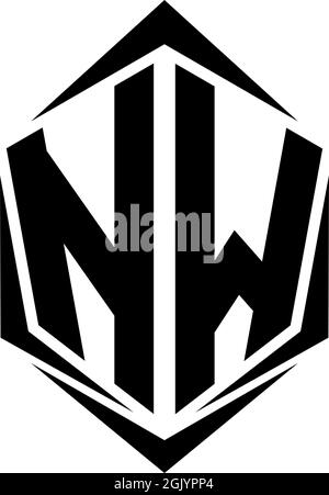 Initial NW logo design with Shield style, Logo business branding. Stock Vector