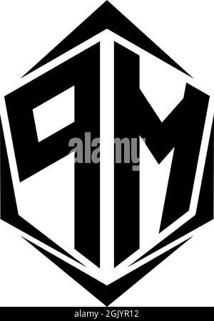 Initial PM logo design with Shield style, Logo business branding. Stock Vector