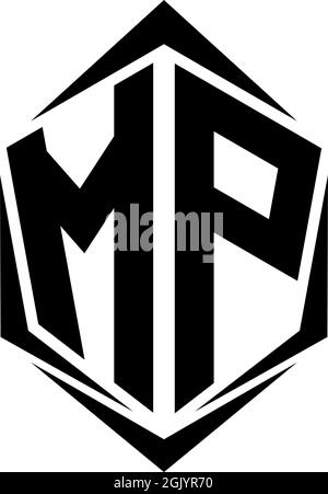 Initial MP logo design with Shield style, Logo business branding. Stock Vector