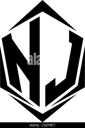 Initial NJ logo design with Shield style, Logo business branding. Stock Vector