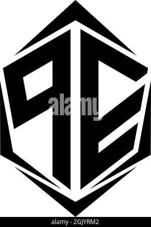 Initial PE logo design with Shield style, Logo business branding. Stock Vector