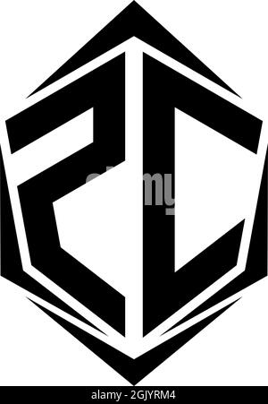 Initial ZC logo design with Shield style, Logo business branding. Stock Vector