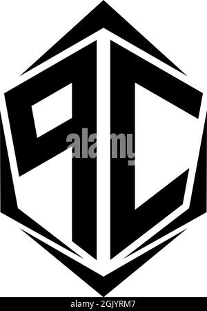 Initial PC logo design with Shield style, Logo business branding. Stock Vector