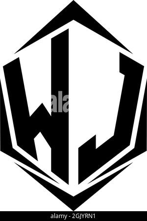 Initial WJ logo design with Shield style, Logo business branding. Stock Vector